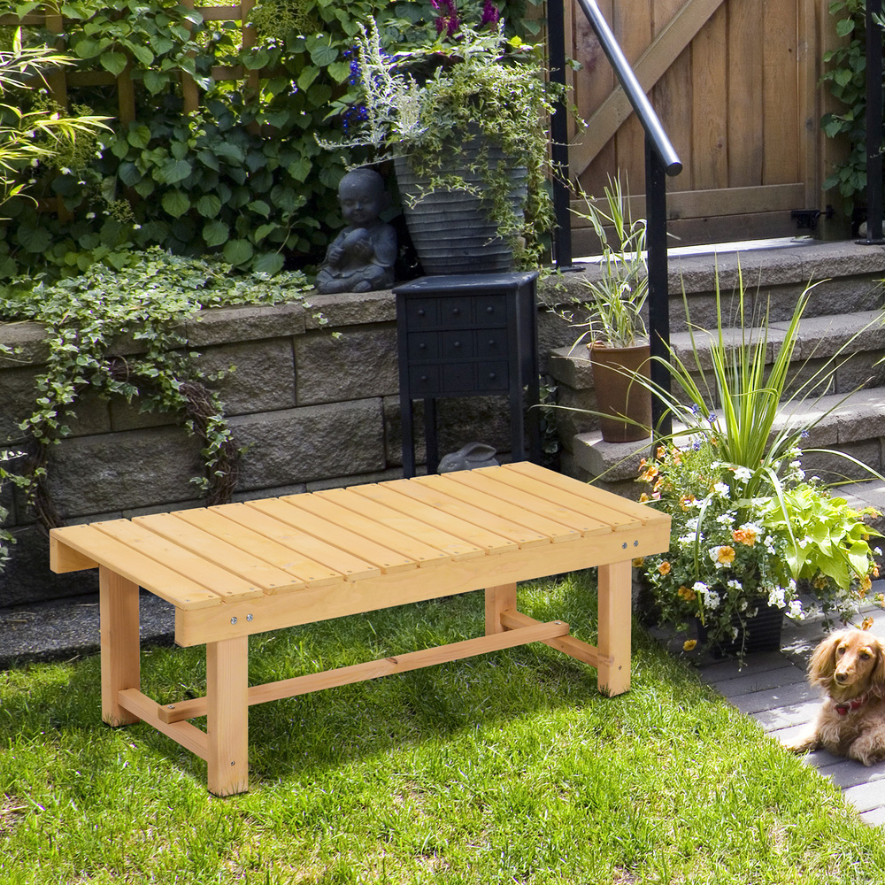 Outsunny Wooden Garden Benches, 2 Seater Outdoor Benches, Fir Wood Backless Patio Loveseat with Slatted Seat for Park, 110 x 38 x 35 cm, 3 Pieces, Natural Wood Finish