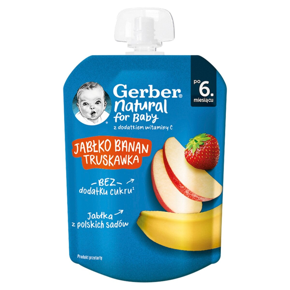 Gerber Deserek Jabłko Banan Truskawka dla Niemowląt po 6 Miesiącu bez Dodatku Cukru 90g
