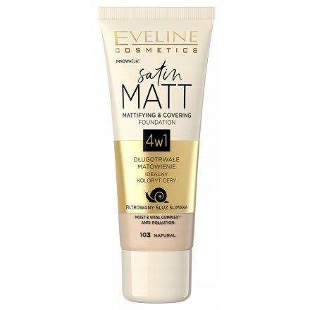 Eveline Satin Matt Kryjący Podkład Matujący 4w1 Satynowy Efekt 103 Natural 30ml