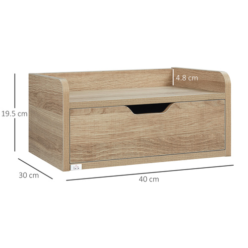 HOMCOM Floating Nightstands Set of 2, Wall Mounted Bedside Table with Drawer for Bedroom, Natural
