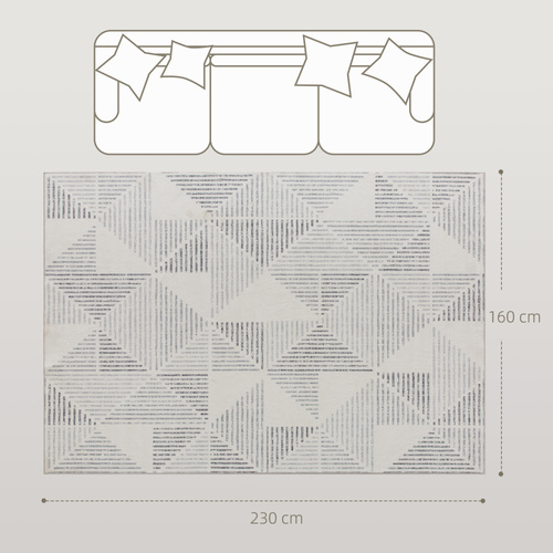 HOMCOM Modern Area Rug, Geometric Pattern Non-Slip Washable Rug, Soft Floor Carpet for Living Room, Bedroom, Dining Room, Home Office, 230 x 160 cm, Grey