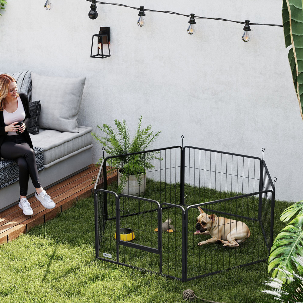 PawHut 6 Panels Dog Playpen, Portable Detachable Puppy Pen with Door, for Small Dogs, 60cm High, Grey