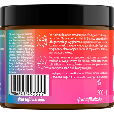 OnlyBio Hair in Balance Smoothing Mask for Glass Hair Effect 200ml