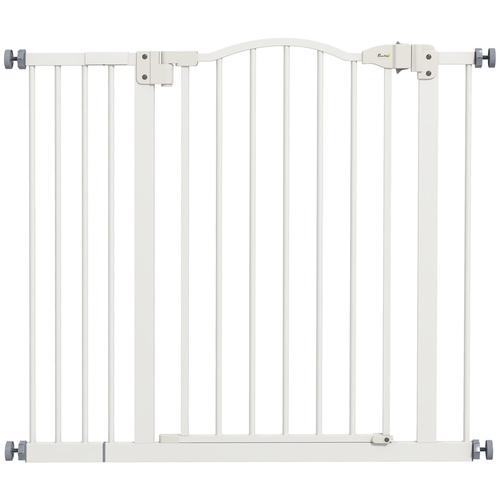 PawHut Metal 74-94cm Adjustable Pet Gate Safety Barrier w/ Auto-Close Door White