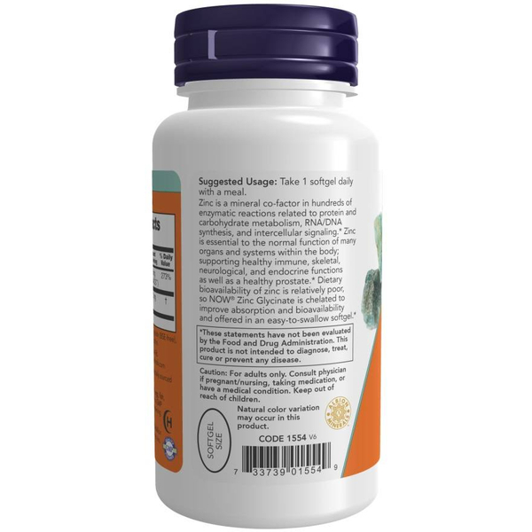 Now Foods Zinc Glycinate Supports Immune System & Skin Health 120 Softgels