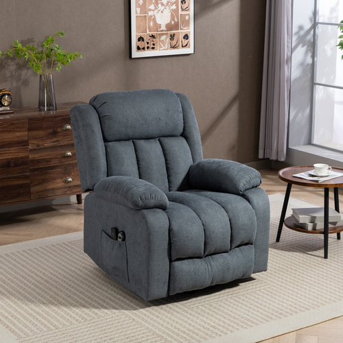 HOMCOM Power Lift Recliner Chair with Massage, Overstuffed Lift Chair for Elderly with Footrest, Remote and Side Pocket, Grey