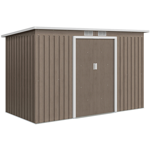 Outsunny 4 x 9ft Metal Shed, with Foundation Shed - Brown