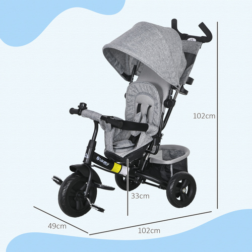 HOMCOM 6 in 1 Kids Trike with Parent Handle, Canopy, 5-point Safety Belt, Storage, Footrest, Brake, for 1-5 Years, Grey