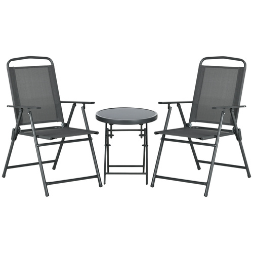Outsunny Three-Piece Garden Seat Set, with Glass-Top Table - Dark Grey