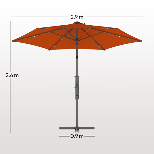 Outsunny 3(m) Solar LED Cantilever Parasol - Orange