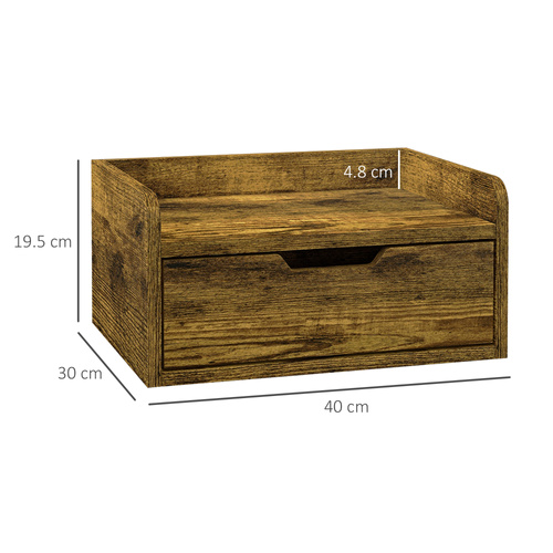 HOMCOM Floating Nightstands Set of 2, Wall Mounted Bedside Table with Drawer for Bedroom, Rustic Brown