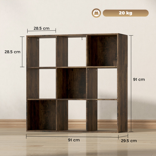 HOMCOM Nine-Cube Storage Shelf - Rustic Brown