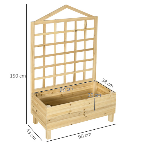 Outsunny Garden Planters with Trellis for Vine Climbing, Distressed Wooden Raised Beds, 90x43x150cm, Natural Tone