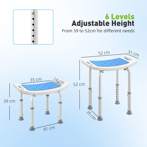 HOMCOM Shower Chair, Adjustable Height Shower Stool with Aluminium Frame and Non-Slip Feet, Bathtub Stool Seat for Elderly Disabled Handicap, Blue