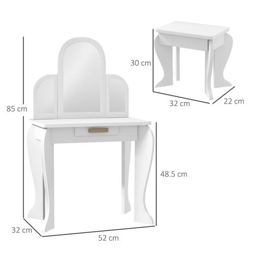 HOMCOM Kids Dressing Table Set, with Mirror and Drawer - White