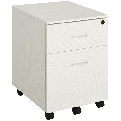 Vinsetto 2-Drawer Locking Office Filing Cabinet w/ 5 Wheels Rolling Storage Hanging A4 Cupboard Home Organisation White Wood Grain