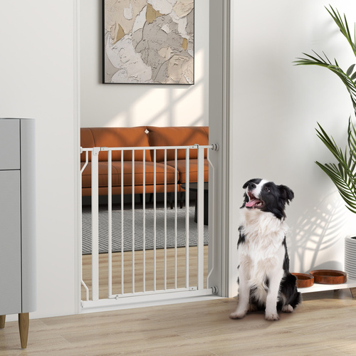 PawHut Extra Wide Dog Gate, with Door Pressure, for Doorways, Hallways, Staircases - White