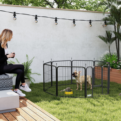 PawHut Eight-Panel Dog Playpen with Door, for Large Dogs, Indoors, Outdoors, 60cm Tall, Black