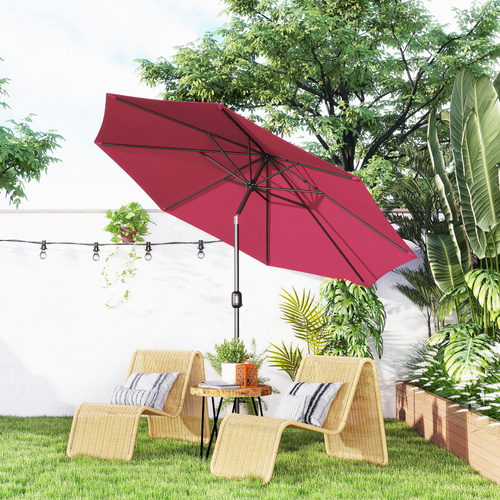 Outsunny 3(m) Tilting Parasol Garden Umbrellas, Outdoor Sun Shade with 8 Ribs, Tilt and Crank Handle for Balcony, Bench, Garden, Wine Red