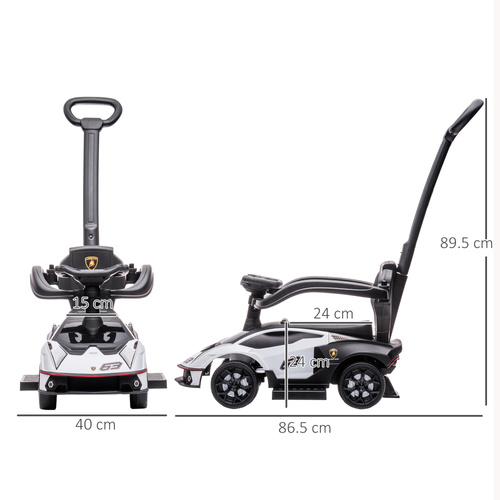 AIYAPLAY Licensed 2 in 1 Baby Ride on Push Car Toddler Push Along Car with Parent Handle Foot To Floor Slider with Horn Steering Wheel NO POWER for 1 - 3 Years, White