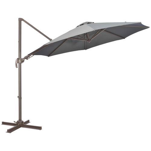 Outsunny 3(m) Cantilever Parasol 360° Rotation Roma Umbrella Hanging Sun Shade with Aluminium Frame, Tilt Crank, 8 Ribs and Cross Base, Dark Grey