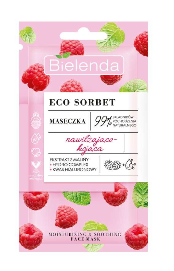 Bielenda Eco Sorbet Malina Naturalna Nawilżająca i Kojąca Maseczka do Twarzy dla Cery Wrażliwej 8g