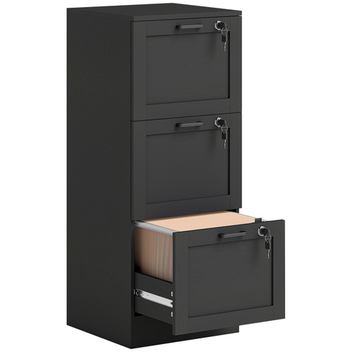 HOMCOM 3-Drawer Filing Cabinet with Lock - Black
