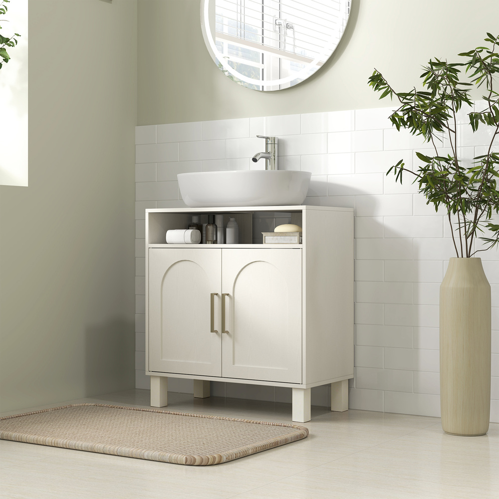 HOMCOM Under Sink Cabinet for Basin without Pedestal - Cream White