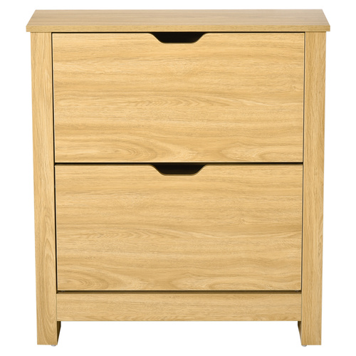 HOMCOM Narrow Shoe Cabinet, Space Saving Shoe Storage Cabinet with 2 Flip Drawers and Adjustable Shelves for 6-12 Pairs of Shoes for Hallways and Living Room, Natural Wood Finish