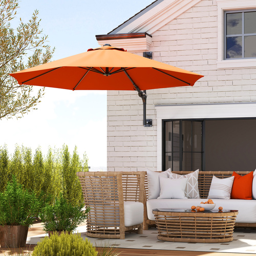 Outsunny 3(m) Wall-Mounted Parasol Shade, with Handle - Orange