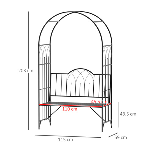 Outsunny Garden Metal Arch Bench Outdoor Patio Rose Trellis Arbour Pergola for Climbing Plant Antique Style 2-Seater Chair, Black