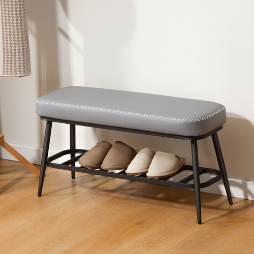 HOMCOM PU Leather Shoe Storage Bench - Grey