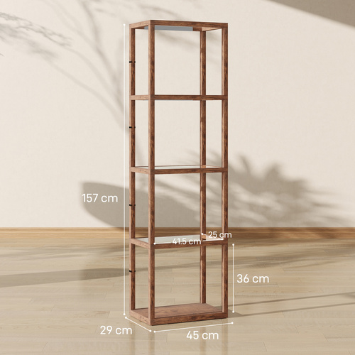 HOMCOM Four-Shelf Floor Lamp - Rustic Brown