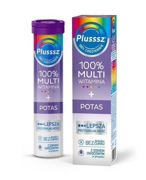 Plusssz 100 Multivitamin Potassium Effervescent Tablets with Raspberry Blackberry Flavor 20pcs