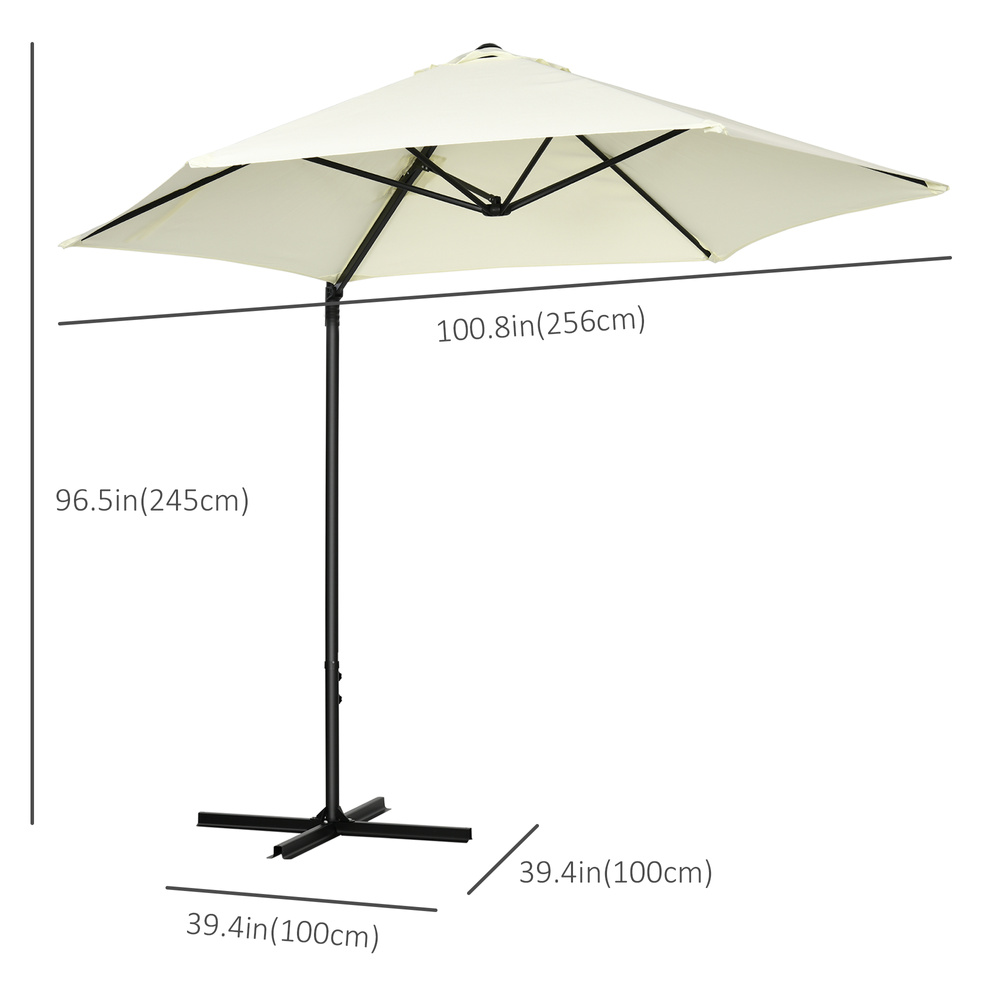 Outsunny 2.5M Garden Cantilever Parasol, Offset Roma Patio Umbrella Hanging Sun Shade Canopy Shelter with 360° Rotation and Cross Base, Beige
