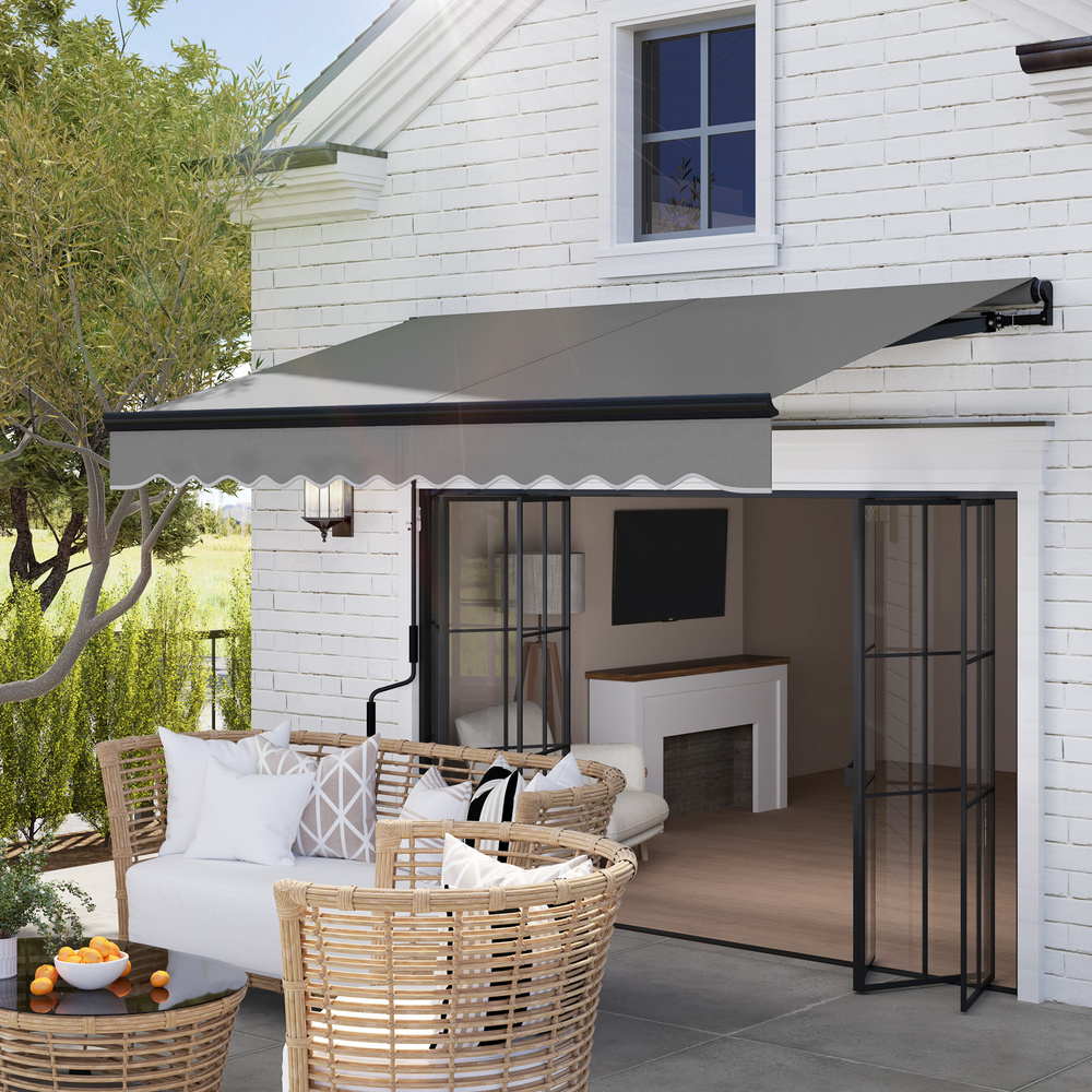 Outsunny 2.5 x 2m Electric Awning with LED Light and Remote Controller, Aluminium Frame DIY Retractable Awning, UV50+ Sun Shade Canopy for Garden Patio Deck Door Window, Dark Grey