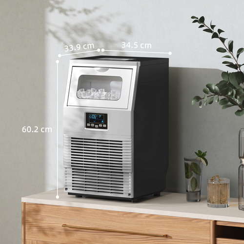 HOMCOM Commercial Ice Maker with 4kg Ice Storage - Silver Tone