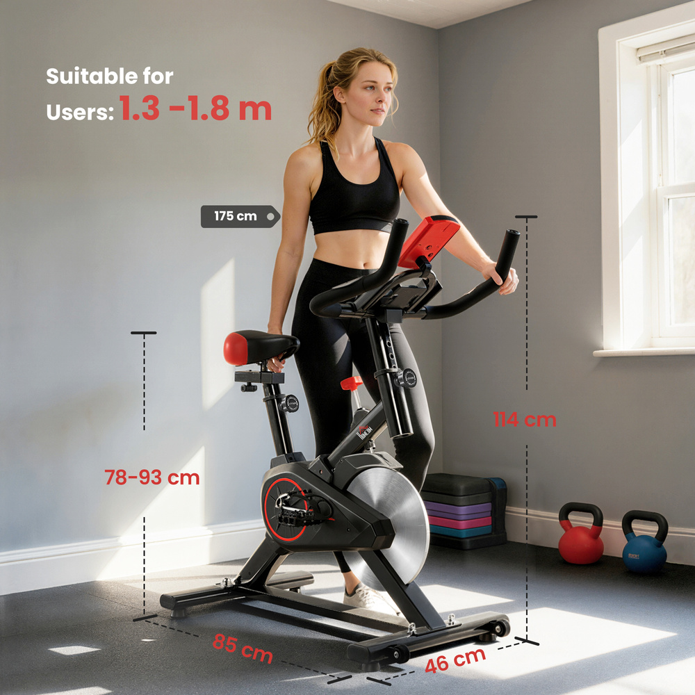 HOMCOM Indoor Upright Exercise Bike Machine, with Adjustable Seat, Resistance, Handlebar, LCD Display