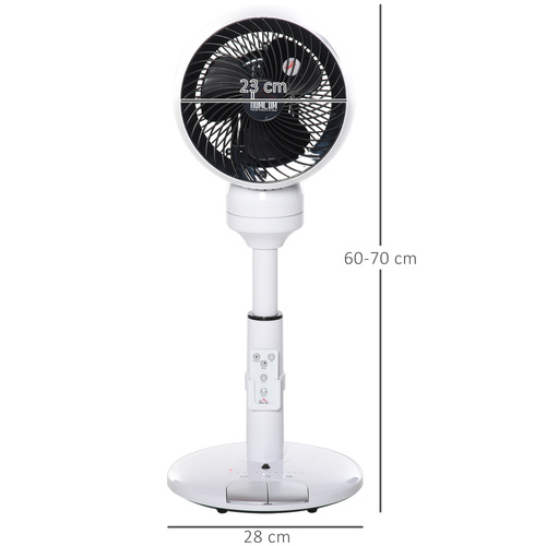 HOMCOM 9'' Air Circulator Fan 3 Speed 3 Mode, 70° Oscillation 90° Vertical Tilt, Height Adjustable, Remote Controller, for Living Room, Bedroom, Office, Black and White