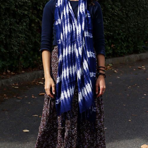 Boho Java Art Stole/Scarf - Indigo Stripes - 62x200cm