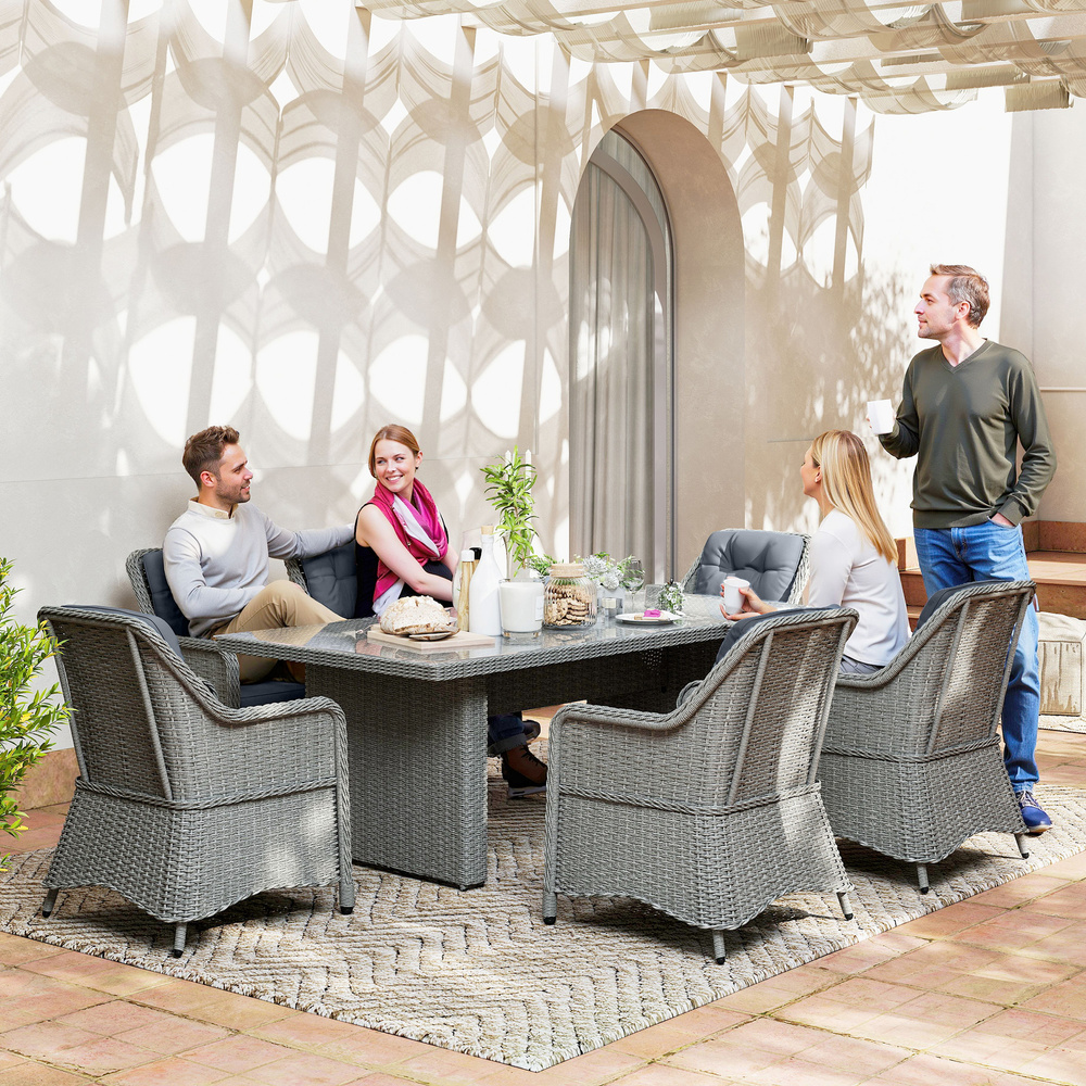 Outsunny Seven-Piece Rattan Dining Set - Mixed Grey