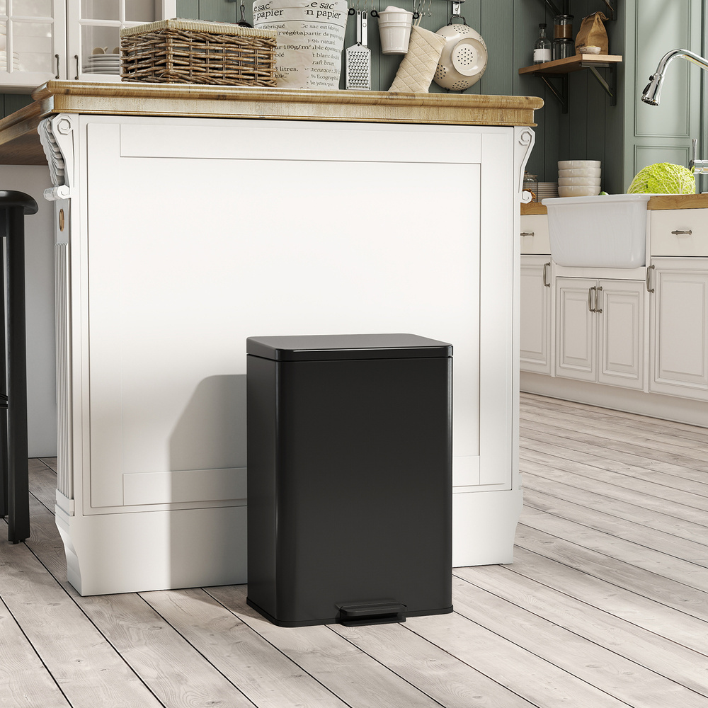 HOMCOM 20L Kitchen Bin with Soft-Close Lid and Stay-Open Function, Stainless Steel Pedal Bin with Removable Inner Bucket for Kitchen, Office, Home, Matte Black