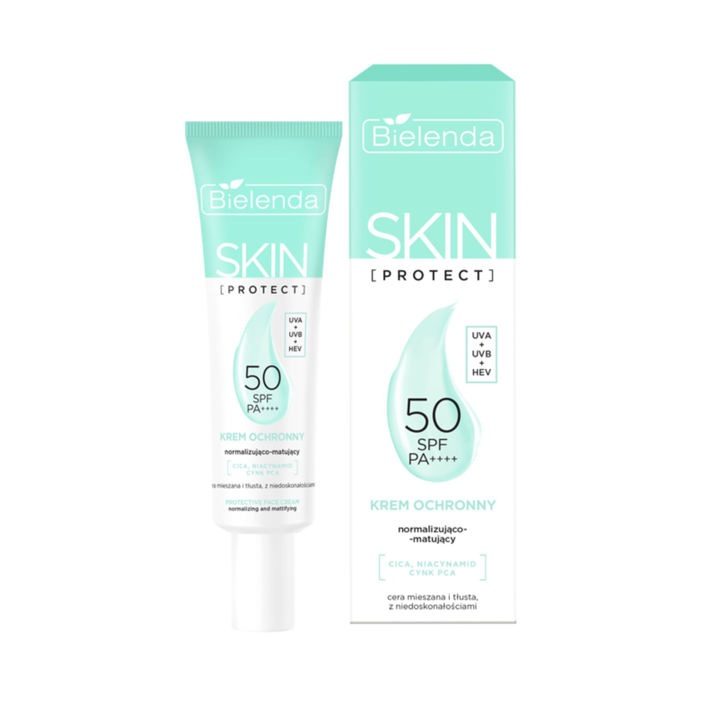 Bielenda Skin Protect Normalizing - Mattifying Protective Cream SPF 50 PA++++ UVA + UVB + HEV for Oily and Combination Skin 40ml