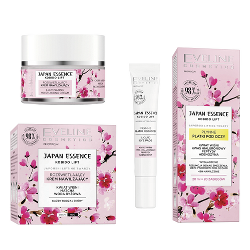 Eveline Japan Essence Rozświetlajścy Krem na Dzień i na Noc 50ml + Płynne Płatki pod Oczy 20ml