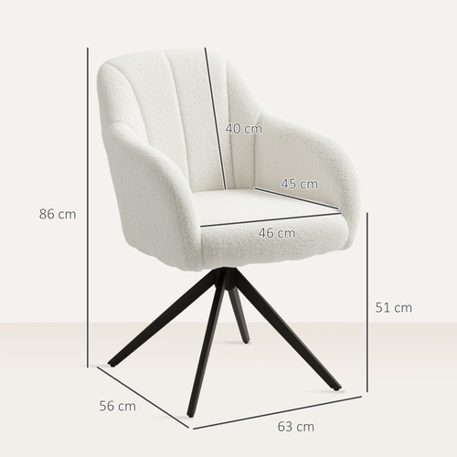 HOMCOM 360 Degree Swivel Accent Chair, Teddy Fleece Fabric Armchair, Upholstered Tufted Vanity Chair with Steel Legs for Living Room, Bedroom, Home Office, White