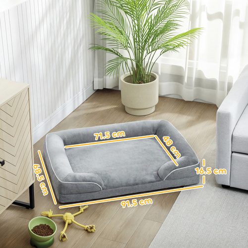 PawHut Dog Sofa Bed, Washable Pet Bed with Removable Cover and Non-Slip Bottom for Cats, Small and Medium Dogs, Grey