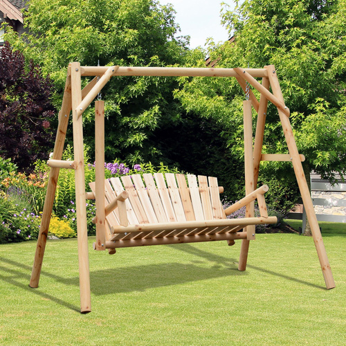 Outsunny Outdoor 2 Seater Swing Chair Larch Wood Garden Swing Seat Porch Hammock Bench Lounger