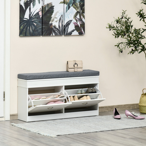 HOMCOM Shoe Storage Bench with Seat Cushion, 2 Drawers, Adjustable Shelf for Entryway, Living Room, White