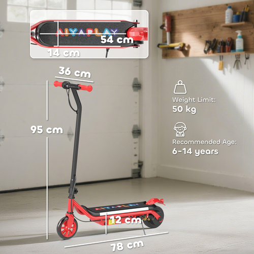 AIYAPLAY Electric Scooter for Kids Aged 6-14 Years, with Colourful Lights, Red