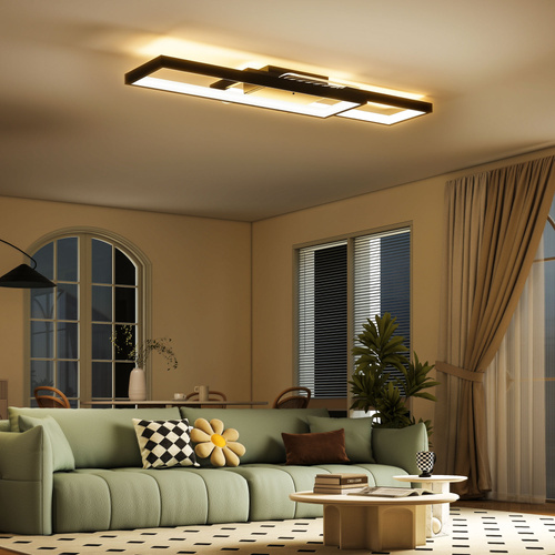 HOMCOM LED Ceiling Light, Modern Dimmable Ceiling Light with Wall Switch & Remote Control, Flush Mount Fixture Lamp with 3000-6000K Colour Temperatures for Living Room, Bedroom, Black